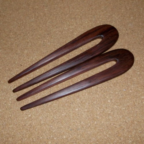 Rosewood 2 prong wavy hairsticks supplied  by Longhaired Jewels